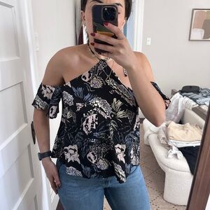 Halter black floral shirt